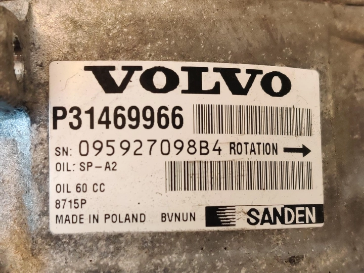 31469966 1.5 Turbo Volvo V40 (525) T2 2018 Air Conditioning Compressor